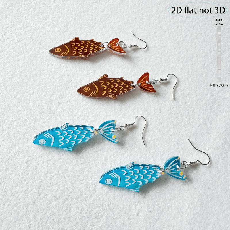 2pcs Vintage Fish-Shaped Pendant Earrings, Cute Daily Wear